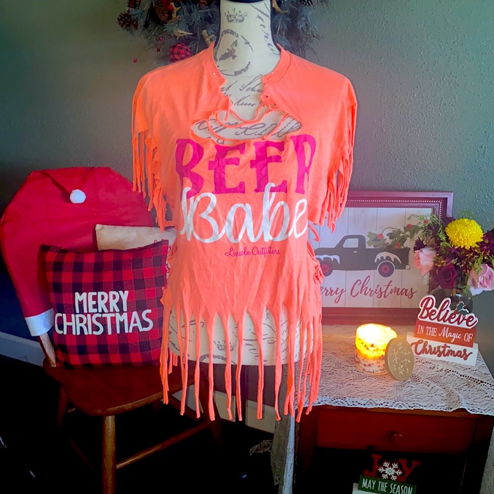 Lincoln Outfitter tshirt that has been cut for over bikini! BEER BABE🍻